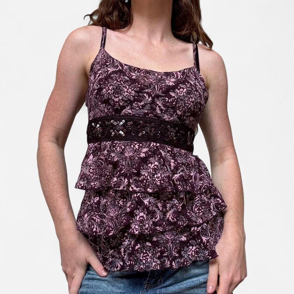Y2k purple ruffle blouse with